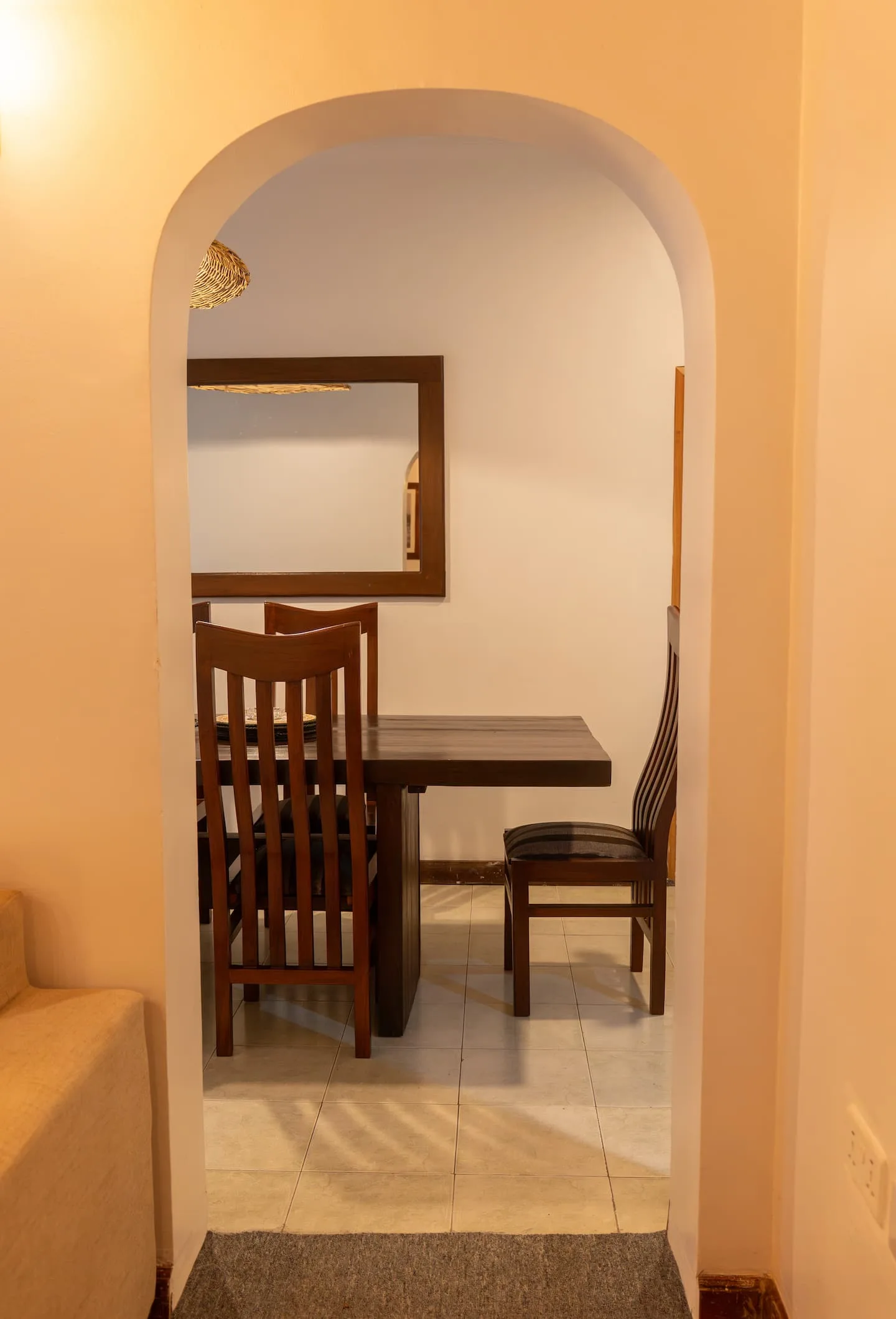 Wooden dining table beside the kitchen